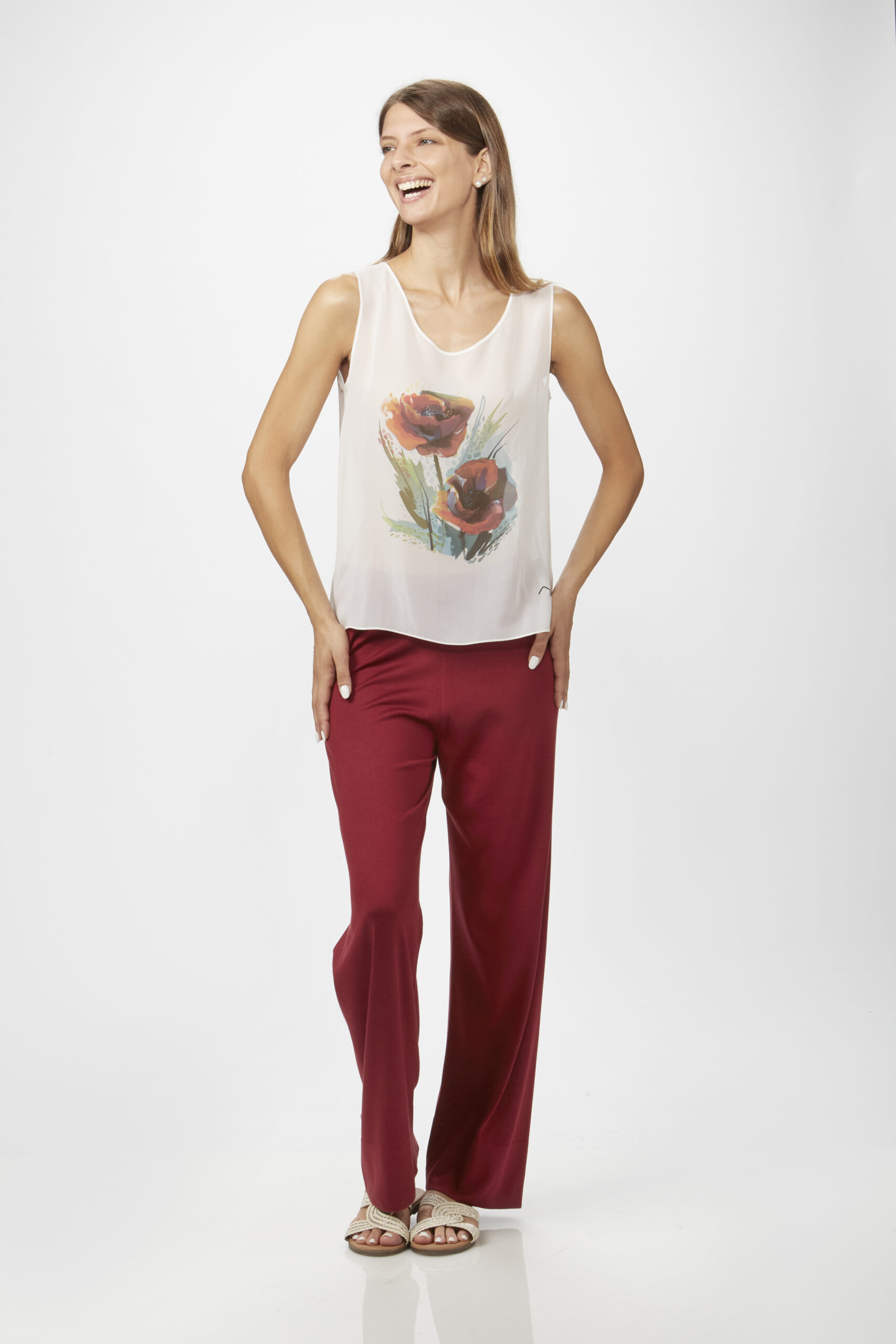 Canotta in Pura Seta di Voile con Stampa