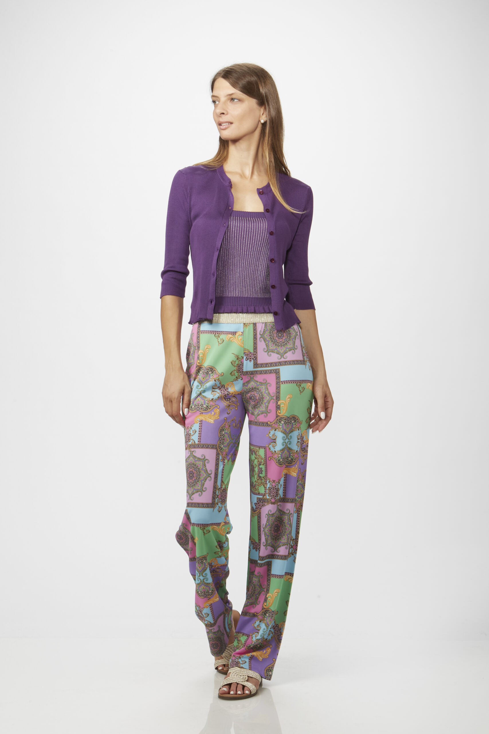 Pantalone in Jersey di Seta Multicolor
