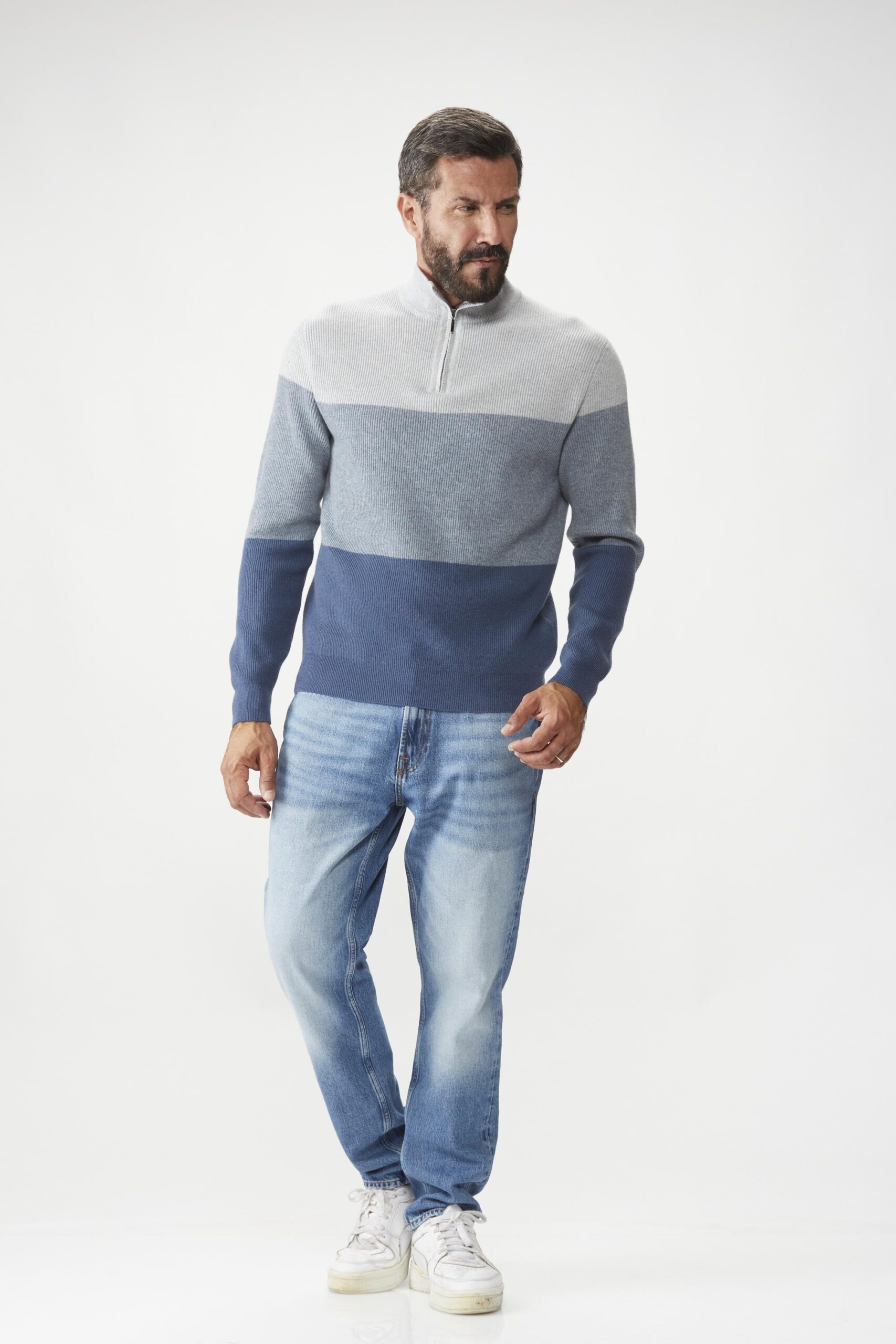 Lupetto con Zip Cashmere Costa Inglese Tre Colori