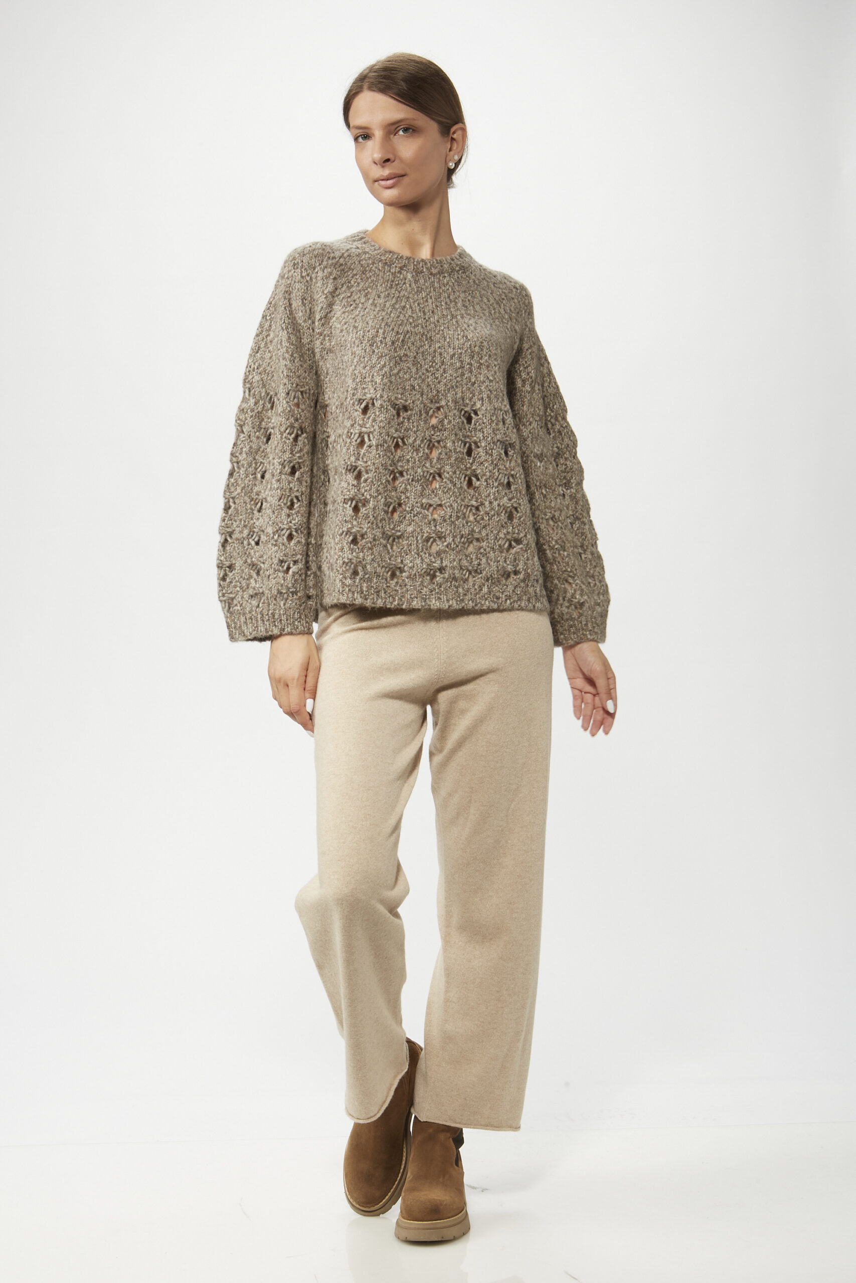 Girocollo Traforato Alpaca e Lana con Manica Raglan