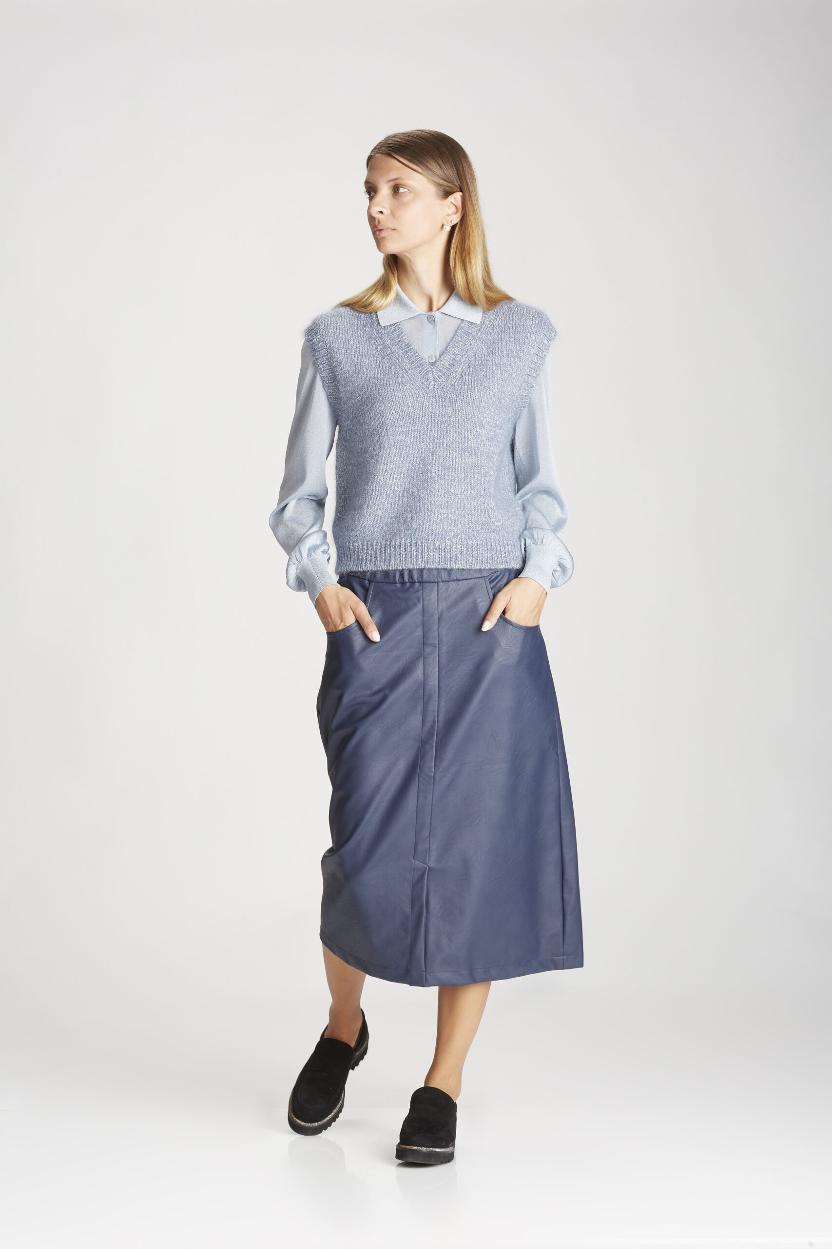Gilet Collo “V” Rasato in Mohair, Lana e Seta