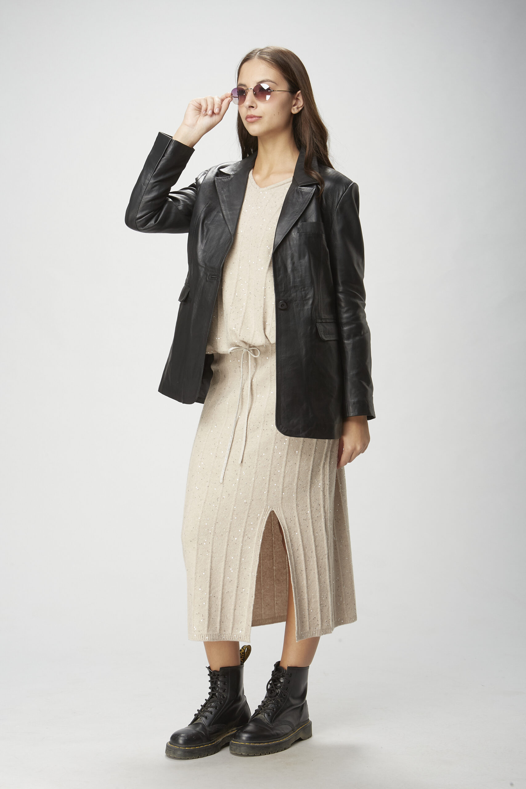 V-Neck Sequin-Embellished Blouse in Cashmere and Wool